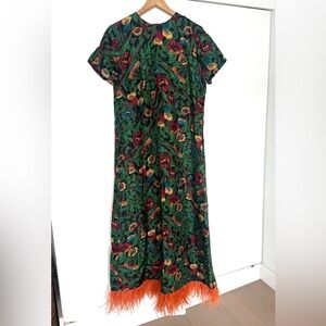 LA DoubleJ Vibrant Floral Maxi Dress with Orange Trim